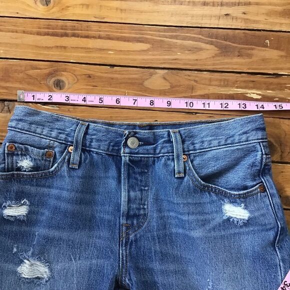 Levis 501 Blue Jeans Distressed ripped 100% cotton denim button fly straight 25 - Picture 8 of 14